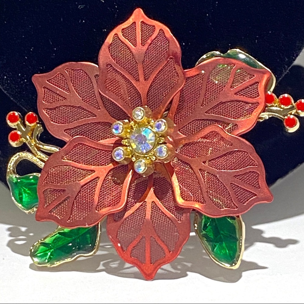 Pointsetta Red Flower Valentine Pin Brooch
